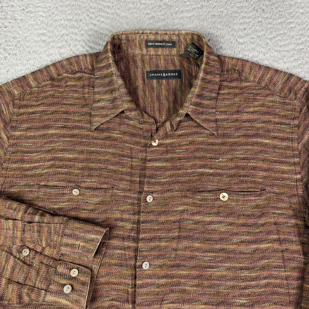 Jhane Barnes Shirt Mens L Multicolor Japan Rayon Long Sleeve Woven Knit